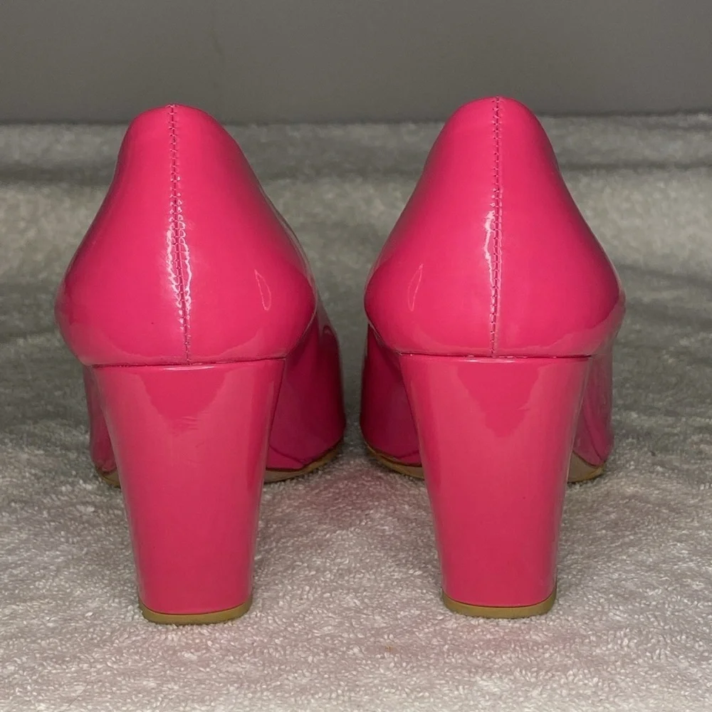Prada Pink Enamel Peep-Toe Heels in Patent Leather (EU 37 / US 7)
